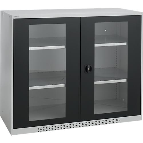Schäfer Shop Genius Sichttürschrank FS, 3 OH, abschließbar, 2 Fachböden, bis 450 kg, B 1343 mm, Stahl, weißaluminium RAL 9006/anthrazitgrau RAL 7016