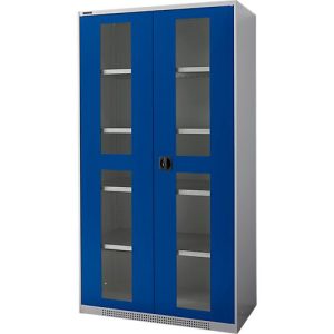 Schäfer Shop Genius Sichttürschrank FS, 5 OH, abschließbar, 4 Fachböden, bis 450 kg, B 1055 mm, Stahl, weißaluminium RAL 9006/enzianblau RAL 5010 Schäfer Shop Genius Sichttürschrank FS, 5 OH, abschließbar, 4 Fachböden, bis 450 kg, B 1055 mm, Stahl, weißaluminium RAL 9006/enzianblau RAL 5010