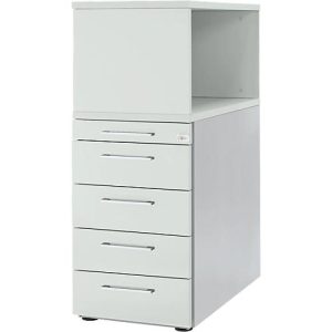 Schäfer Shop Genius Standcontainer mit Aufsatzregal, abschließbar, eckiger Griff, lichtgrau