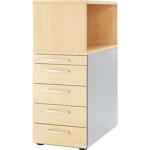 Schäfer Shop Genius Standcontainer mit Aufsatzregal, abschließbar, runder Griff, Ahorn