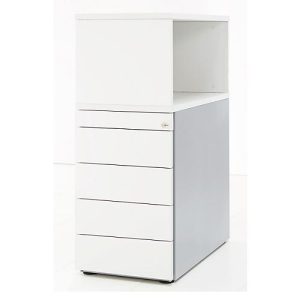 Schäfer Shop Genius Standcontainer mit Aufsatzregal, abschließbar, seitliche Griffnut, weiß
