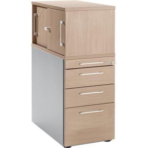 Schäfer Shop Genius Standcontainer mit Aufsatzschrank inkl. Schiebetür, komplett abschließbar, eckiger Griff, Eiche/weißalu Schäfer Shop Genius Standcontainer mit Aufsatzschrank inkl. Schiebetür, komplett abschließbar, eckiger Griff, Eiche/weißalu