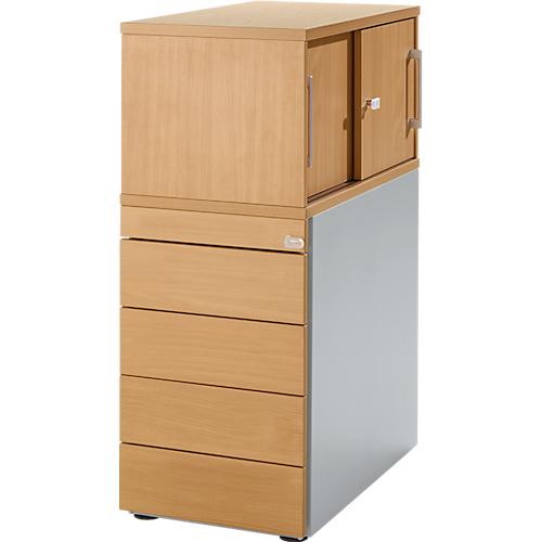 Schäfer Shop Genius Standcontainer mit Aufsatzschrank inkl. Schiebetür, komplett abschließbar, seitliche Griffnut, Buche