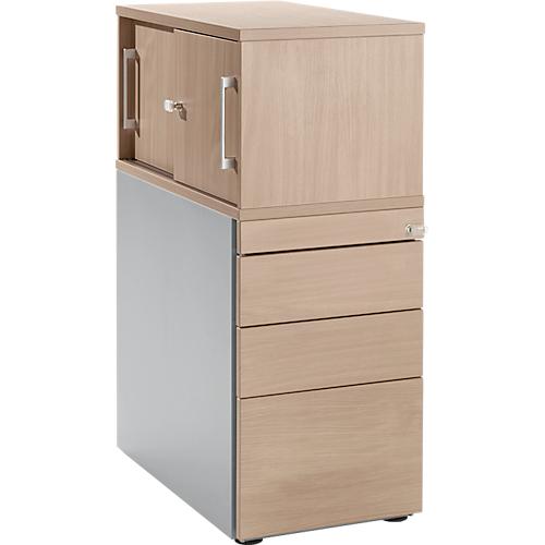 Schäfer Shop Genius Standcontainer mit Aufsatzschrank inkl. Schiebetür, komplett abschließbar, seitliche Griffnut, Eiche/weißalu