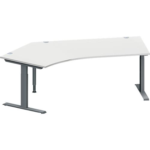 Schäfer Shop Genius Winkelschreibtisch MODENA FLEX, 135° Winkel links, T-Fuß Rechteckrohr, B 2165 x T 800/800 x H 650-850 mm, lichtgrau/anthrazit
