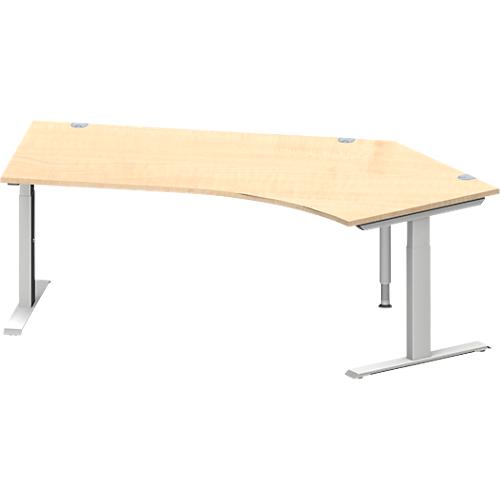 Schäfer Shop Genius Winkelschreibtisch MODENA FLEX, 135° Winkel rechts, T-Fuß Rechteckrohr, B 2165 x T 800/800 x H 650-850 mm, Ahorn/weißalu