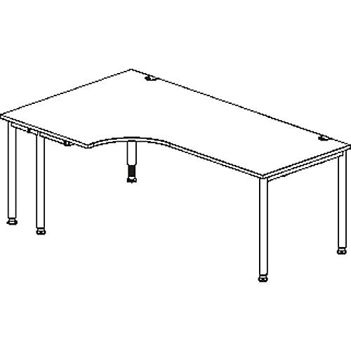 Schäfer Shop Genius Winkelschreibtisch MODENA FLEX 90°, Ansatz links, einseitig, verkürzte Seitenteile, 4-Fuß-Rundrohr, Ahorn-Dekor/weißaluminium