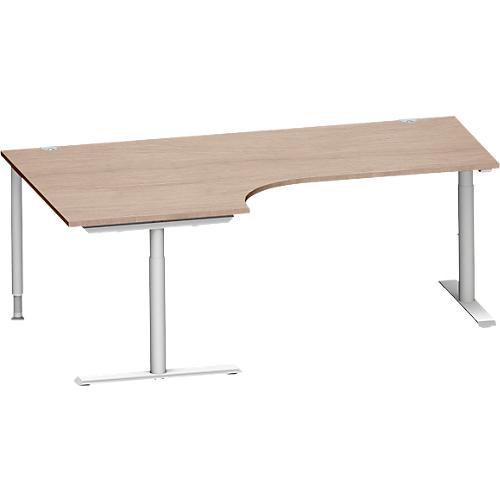 Schäfer Shop Genius Winkelschreibtisch MODENA FLEX 90°, Ansatz links, T-Fuß-Rundrohr, B 2000 mm, Eiche-Dekor/weißalu