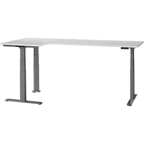 Schäfer Shop Genius Winkelschreibtisch Modena Flex, elektrisch höhenverstellbar, 90° Winkel beidseitig, B 2000 x T 1600 mm, lichtgrau/anthrazit