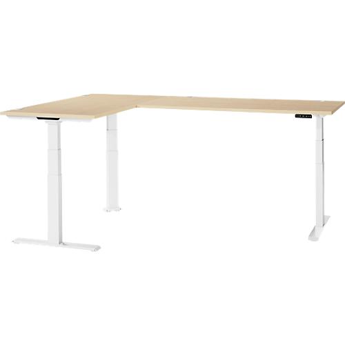 Schäfer Shop Genius Winkelschreibtisch Modena Flex, elektrisch höhenverstellbar, 90° Winkel beidseitig, B 2000 x T 2000 mm, Ahorn/weiß