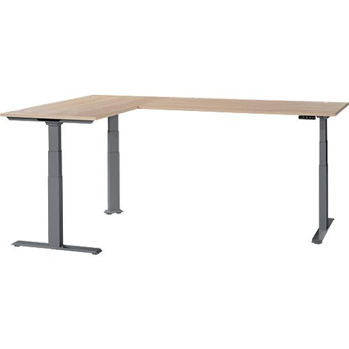 Schäfer Shop Genius Winkelschreibtisch Modena Flex, elektrisch höhenverstellbar, 90° Winkel beidseitig, B 2000 x T 2000 mm, Eiche/anthrazit