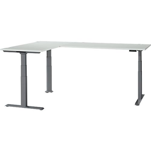 Schäfer Shop Genius Winkelschreibtisch Modena Flex, elektrisch höhenverstellbar, 90° Winkel beidseitig, B 2000 x T 2000 mm, lichtgrau/anthrazit