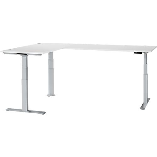 Schäfer Shop Genius Winkelschreibtisch Modena Flex, elektrisch höhenverstellbar, 90° Winkel beidseitig, B 2000 x T 2000 mm, weiß/weißaluminium