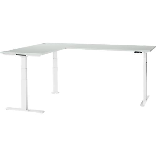 Schäfer Shop Genius Winkelschreibtisch Modena Flex, elektrisch höhenverstellbar, 90° Winkel beidseitig, B 2000 x T 2400 mm, lichtgrau/weiß