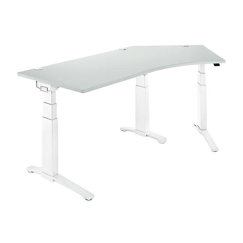 Schäfer Shop Genius Winkelschreibtisch PLANOVA ERGOSTYLE, elektrisch höhenverstellbar, 135° Winkel rechts, C-Fuß, B 2165 mm, lichtgrau/weißalu