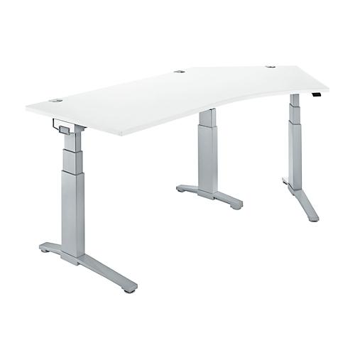 Schäfer Shop Genius Winkelschreibtisch PLANOVA ERGOSTYLE, elektrisch höhenverstellbar, 135° Winkel rechts, C-Fuß, B 2165 mm, weiß/weißalu