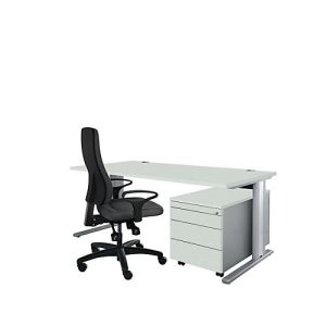 Schäfer Shop Pure Planova Basic Schreibtisch und Rollcontainer 1233, lichtgrau/weißalu Schäfer Shop Pure Planova Basic Schreibtisch und Rollcontainer 1233, lichtgrau/weißalu