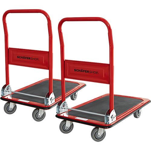Schäfer Shop Pure Plattformwagen, klappbarer Schiebebügel, Antirutsch-Belag, Lenk- & Bockrollen, bis 150 kg, L 725 x B 475 x H 835 mm, 2 Stück