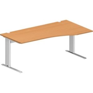 Schäfer Shop Pure Schreibtisch PLANOVA BASIC, Freiform, Ansatz rechts, C-Fuß, B 1800 x T 1000/800 x H 717 mm, Buche/weiß + Kabelkanal