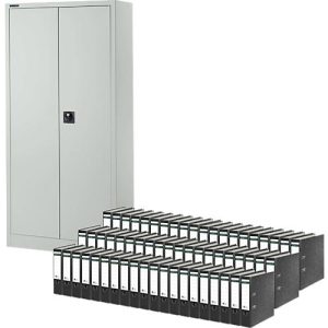 Schäfer Shop Pure Universalschrank, 5 OH, 4 Fachböden, abschließbar, Stahl, lichtgrau RAL 7035 + 60 Schäfer Shop Select Ordner Schäfer Shop Pure Universalschrank, 5 OH, 4 Fachböden, abschließbar, Stahl, lichtgrau RAL 7035 + 60 Schäfer Shop Select Ordner
