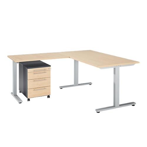 Schäfer Shop Select 3-tlg. Büromöbelset Schreibtisch Start Off, Rechteck, T-Fuß, B 1800 x T 800 x H 735 mm, Ahorn/graphit