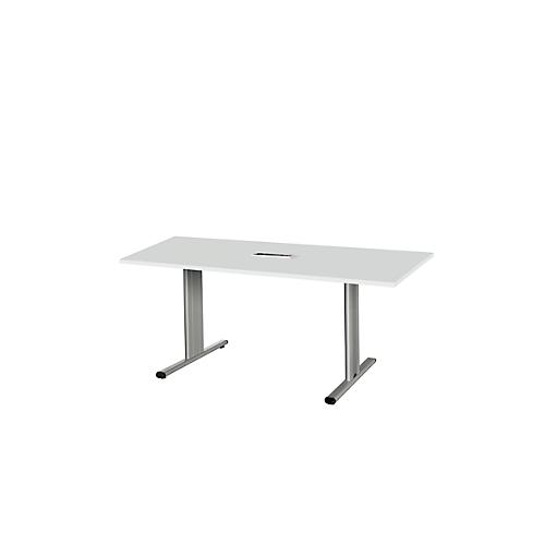 Schäfer Shop Select Besprechungstisch Planova Basic, mit Tischanschlussfeld, Rechteck, T-Fuß, B 1600 x T 800 x H 717 mm, lichtgrau/weißalu