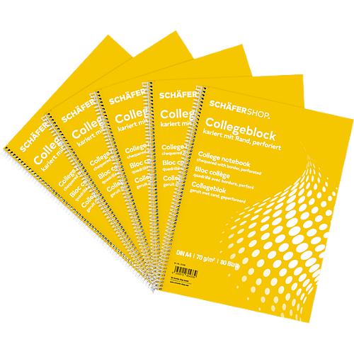 Schäfer Shop Select Collegeblöcke, DIN A4, 80 Blatt, 5 Stück, weiß