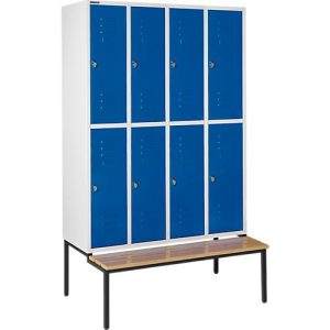 Schäfer Shop Select Kleiderspind, 4×2 Abteile, m. Sitzbank, 300mm, Drehriegelverschluss, Tür enzianblau Schäfer Shop Select Kleiderspind, 4×2 Abteile, m. Sitzbank, 300mm, Drehriegelverschluss, Tür enzianblau