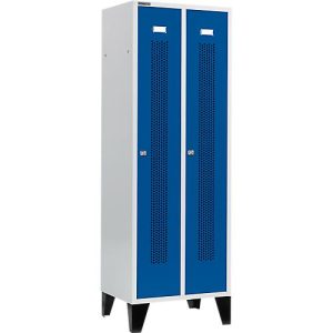 Schäfer Shop Select Kleiderspind, mit gelochten Streifen, 2 Abteile, 300 mm, mit Füßen, Zylinderschloss, Tür enzianblau Schäfer Shop Select Kleiderspind, mit gelochten Streifen, 2 Abteile, 300 mm, mit Füßen, Zylinderschloss, Tür enzianblau