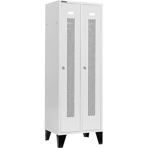 Schäfer Shop Select Kleiderspind, mit gelochten Streifen, 2 Abteile, 300 mm, mit Füßen, Zylinderschloss, Tür lichtgrau