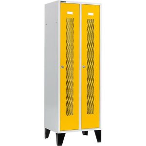 Schäfer Shop Select Kleiderspind, mit gelochten Streifen, 2 Abteile, 300 mm, mit Füßen, Zylinderschloss, Tür rapsgelb Schäfer Shop Select Kleiderspind, mit gelochten Streifen, 2 Abteile, 300 mm, mit Füßen, Zylinderschloss, Tür rapsgelb