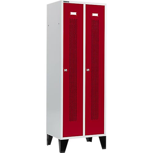 Schäfer Shop Select Kleiderspind, mit gelochten Streifen, 2 Abteile, 300 mm, mit Füßen, Zylinderschloss, Tür rubinrot