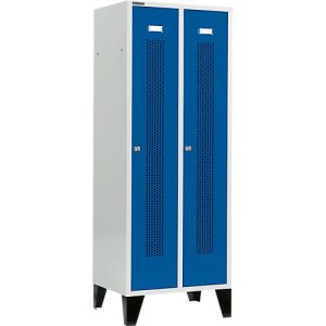 Schäfer Shop Select Kleiderspind, mit gelochten Streifen, 2 Abteile, 400 mm, mit Füßen, Zylinderschloss, Tür enzianblau Schäfer Shop Select Kleiderspind, mit gelochten Streifen, 2 Abteile, 400 mm, mit Füßen, Zylinderschloss, Tür enzianblau