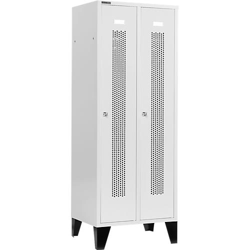 Schäfer Shop Select Kleiderspind, mit gelochten Streifen, 2 Abteile, 400 mm, mit Füßen, Zylinderschloss, Tür lichtgrau