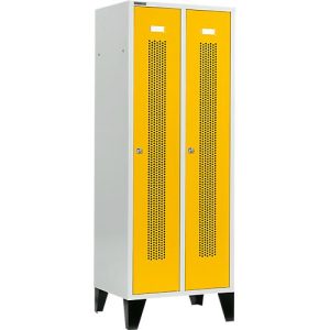 Schäfer Shop Select Kleiderspind, mit gelochten Streifen, 2 Abteile, 400 mm, mit Füßen, Zylinderschloss, Tür rapsgelb Schäfer Shop Select Kleiderspind, mit gelochten Streifen, 2 Abteile, 400 mm, mit Füßen, Zylinderschloss, Tür rapsgelb