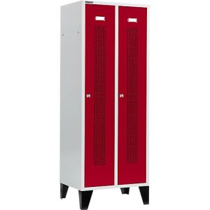 Schäfer Shop Select Kleiderspind, mit gelochten Streifen, 2 Abteile, 400 mm, mit Füßen, Zylinderschloss, Tür rubinrot Schäfer Shop Select Kleiderspind, mit gelochten Streifen, 2 Abteile, 400 mm, mit Füßen, Zylinderschloss, Tür rubinrot