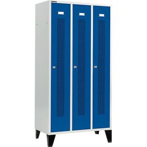 Schäfer Shop Select Kleiderspind, mit gelochten Streifen, 3 Abteile, 300 mm, mit Füßen, Zylinderschloss, Tür enzianblau Schäfer Shop Select Kleiderspind, mit gelochten Streifen, 3 Abteile, 300 mm, mit Füßen, Zylinderschloss, Tür enzianblau