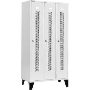 Schäfer Shop Select Kleiderspind, mit gelochten Streifen, 3 Abteile, 300 mm, mit Füßen, Zylinderschloss, Tür lichtgrau Schäfer Shop Select Kleiderspind, mit gelochten Streifen, 3 Abteile, 300 mm, mit Füßen, Zylinderschloss, Tür lichtgrau