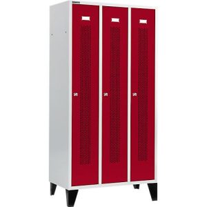 Schäfer Shop Select Kleiderspind, mit gelochten Streifen, 3 Abteile, 300 mm, mit Füßen, Zylinderschloss, Tür rubinrot Schäfer Shop Select Kleiderspind, mit gelochten Streifen, 3 Abteile, 300 mm, mit Füßen, Zylinderschloss, Tür rubinrot