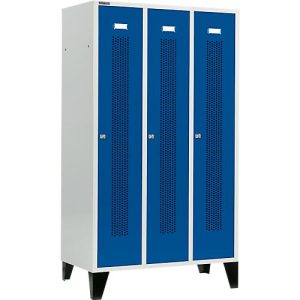 Schäfer Shop Select Kleiderspind, mit gelochten Streifen, 3 Abteile, 400mm, mit Füßen, Zylinderschloss, Tür enzianblau Schäfer Shop Select Kleiderspind, mit gelochten Streifen, 3 Abteile, 400mm, mit Füßen, Zylinderschloss, Tür enzianblau
