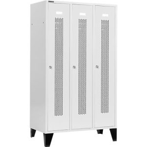 Schäfer Shop Select Kleiderspind, mit gelochten Streifen, 3 Abteile, 400mm, mit Füßen, Zylinderschloss, Tür lichtgrau Schäfer Shop Select Kleiderspind, mit gelochten Streifen, 3 Abteile, 400mm, mit Füßen, Zylinderschloss, Tür lichtgrau