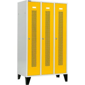 Schäfer Shop Select Kleiderspind, mit gelochten Streifen, 3 Abteile, 400mm, mit Füßen, Zylinderschloss, Tür rapsgelb Schäfer Shop Select Kleiderspind, mit gelochten Streifen, 3 Abteile, 400mm, mit Füßen, Zylinderschloss, Tür rapsgelb