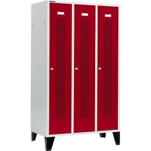Schäfer Shop Select Kleiderspind, mit gelochten Streifen, 3 Abteile, 400mm, mit Füßen, Zylinderschloss, Tür rubinrot Schäfer Shop Select Kleiderspind, mit gelochten Streifen, 3 Abteile, 400mm, mit Füßen, Zylinderschloss, Tür rubinrot