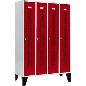 Schäfer Shop Select Kleiderspind mit gelochten Streifen, 4 Abteile, mit Füßen, Drehriegelverschluss, Tür rubinrot Schäfer Shop Select Kleiderspind mit gelochten Streifen, 4 Abteile, mit Füßen, Drehriegelverschluss, Tür rubinrot