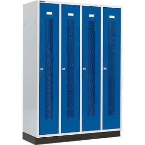 Schäfer Shop Select Kleiderspind mit gelochten Streifen, 4 Abteile, mit Sockel, Zylinderschloss, Tür enzianblau Schäfer Shop Select Kleiderspind mit gelochten Streifen, 4 Abteile, mit Sockel, Zylinderschloss, Tür enzianblau