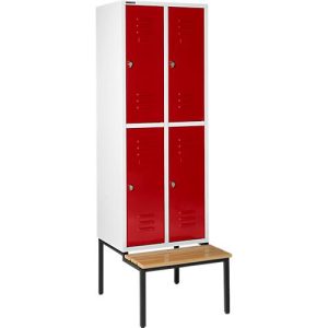 Schäfer Shop Select Kleiderspind, mit Sitzbank, 2×2 Abteile, 400 mm, Drehriegelverschluss, lichtgrau/rubinrot Schäfer Shop Select Kleiderspind, mit Sitzbank, 2×2 Abteile, 400 mm, Drehriegelverschluss, lichtgrau/rubinrot