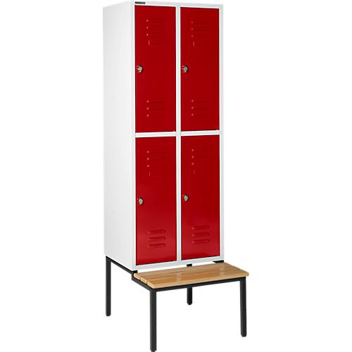 Schäfer Shop Select Kleiderspind, mit Sitzbank, 2x2 Abteile, 400 mm, Drehriegelverschluss, lichtgrau/rubinrot