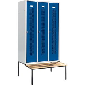 Schäfer Shop Select Kleiderspind, mit Sitzbank, 3 Abteile, 400 mm, Drehriegelverschluss, Tür enzianblau Schäfer Shop Select Kleiderspind, mit Sitzbank, 3 Abteile, 400 mm, Drehriegelverschluss, Tür enzianblau