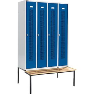 Schäfer Shop Select Kleiderspind, mit Sitzbank, 4 Abteile, 300 mm, Drehriegelverschluss, Tür enzianblau Schäfer Shop Select Kleiderspind, mit Sitzbank, 4 Abteile, 300 mm, Drehriegelverschluss, Tür enzianblau