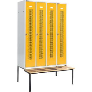 Schäfer Shop Select Kleiderspind, mit Sitzbank, 4 Abteile, 300 mm, Drehriegelverschluss, Tür rapsgelb Schäfer Shop Select Kleiderspind, mit Sitzbank, 4 Abteile, 300 mm, Drehriegelverschluss, Tür rapsgelb